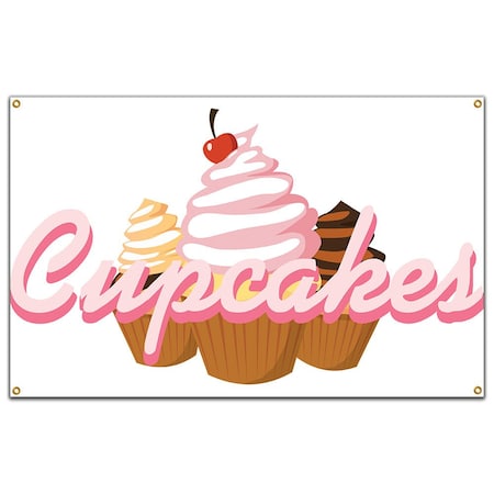 Signmission Cupcakes Banner Heavy Duty 13 Oz Vinyl with Grommets Single Sided B-60 Cupcakes